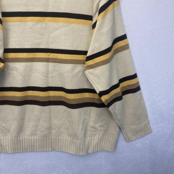 Vintage Y2K bq Oversized Sweater Mens 2XL Beige Brown Stripe Retro Baggy Acrylic - Picture 16 of 16